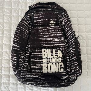 BILLABONG Y2K Nylon Large Black White School Travel Backpack JABKLCHE Broken Zip